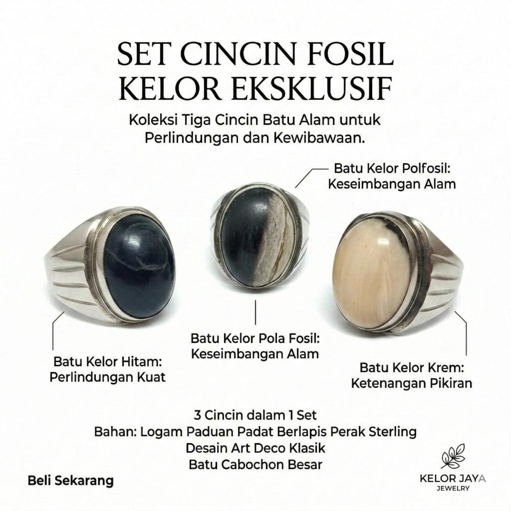 Cincin Galih Kelor Asli - Cincin Batu Akik Pria Wanita Perak Art Deco Calmness of Authority Anti Kar