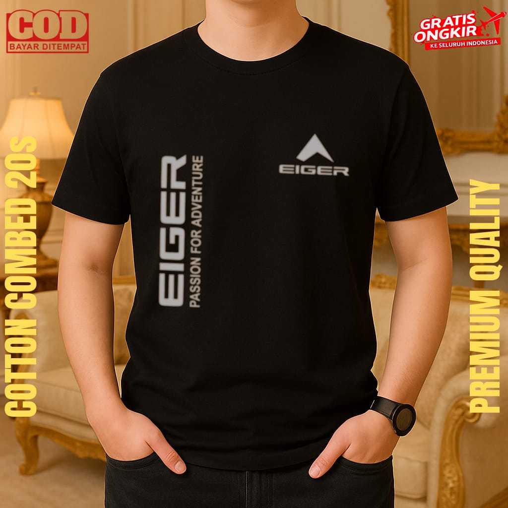 Beli Sekarang (PROMO COD) Kaos Distro Lengan Pendek Pria Wanita Eiger Kirka Logo Silver - 100% Catoo