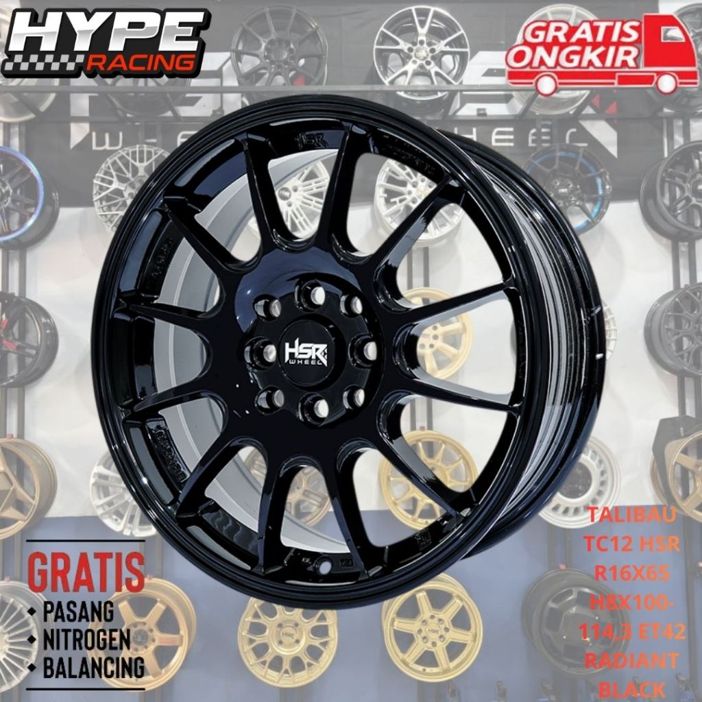 HSR Velg Mobil Ring 16 Talibau Alloy Carbon Steel Glossy Hitam Baut 4 Original
