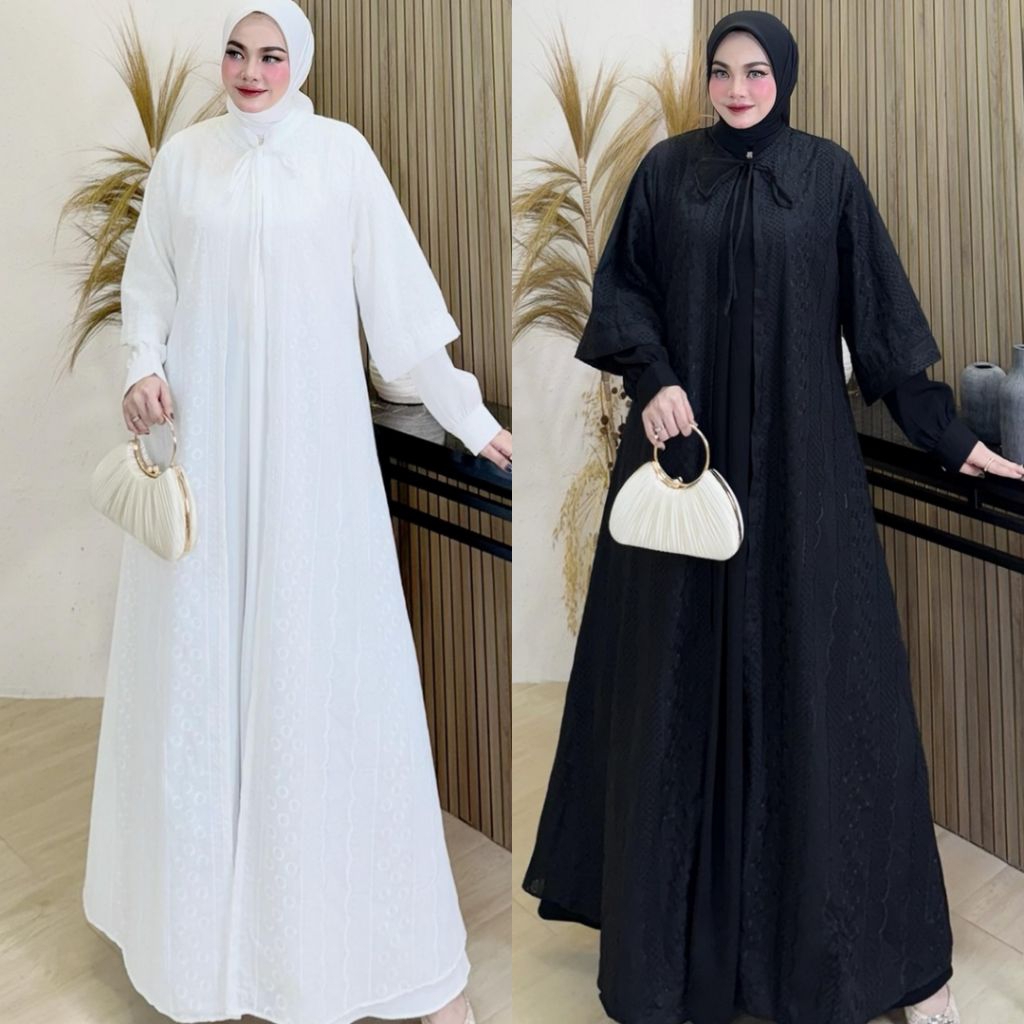 ASIFA ABAYA ORIGINAL BY SI.NE.SA~ GAMIS ARAB INNER OUTER LEPAS PASANG HITAM PUTIH KATUN BORDIR MEWAH