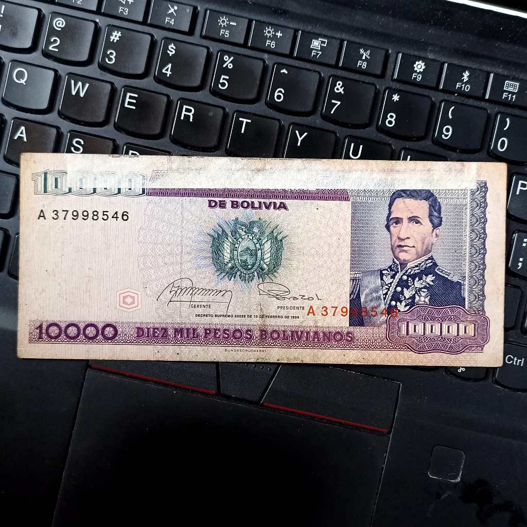 Uang Kuno Bolivia 10 000 Pesos Bolivianos Bekas