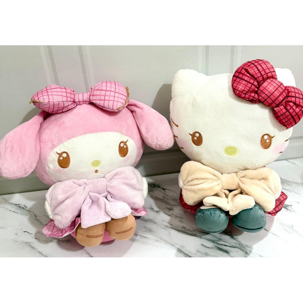 Boneka Plushie My Melody & Hello Kitty Gingham Bow Series Eikoh Sanrio