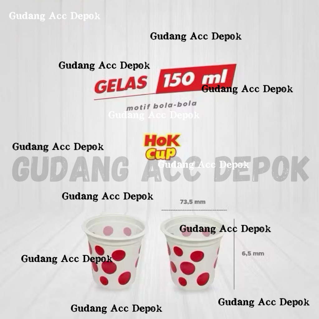 (ISI 50PCS) GELAS PRINTING HOK CUP 150ML MOTIF PUTIH SUSU BOLA BOLA | GELAS PLASTIK POLKADOT BOLA-BO