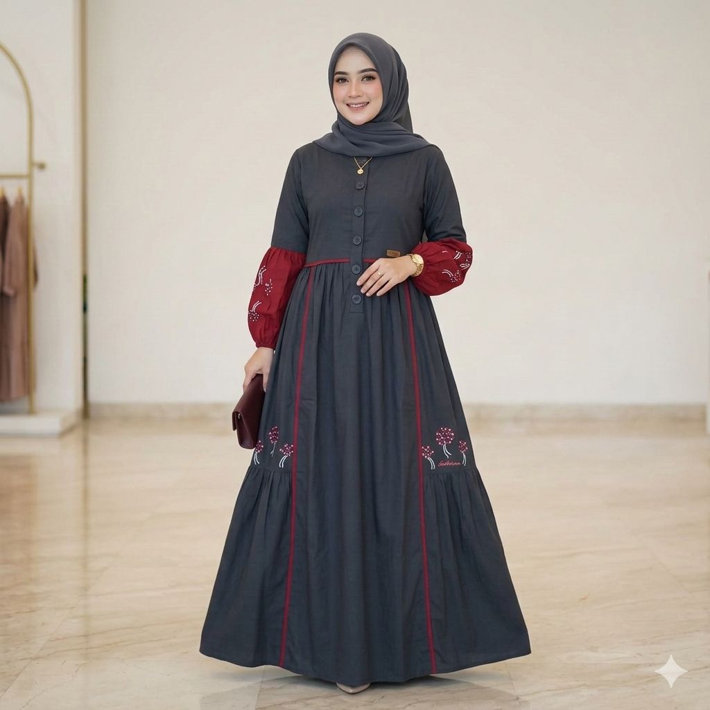gamis shabrina katun bordir shabrina