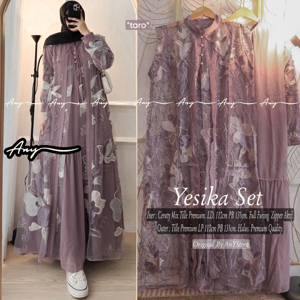 ayundia Eliza setelan dress rompi by A.N.Y long tunic jumbo ld 120 CM rok panjang plisket gamis bruk