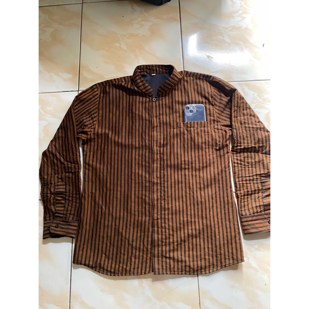 kemeja Batik  Pria Lurik Kemko Slimfit lengan Panjang Lapis Furing Premium