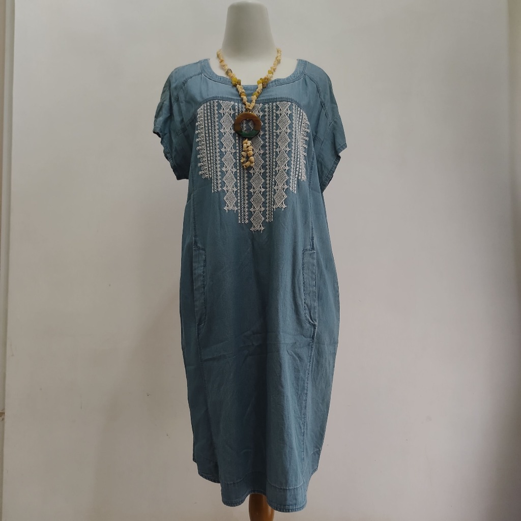 Daster Denim Modern Bordir Lengan Pendek J-VIM Romantic Vintage (AVCBB005)