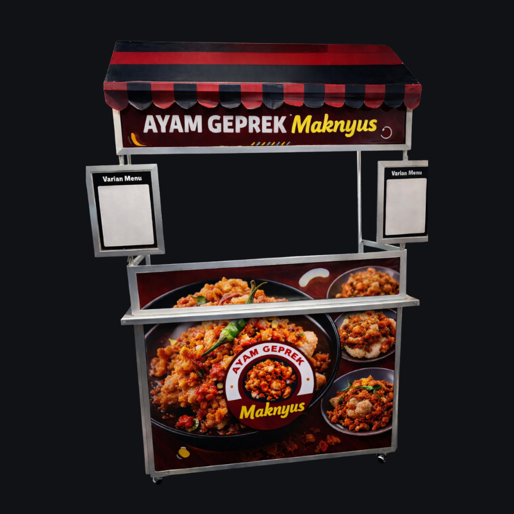 Booth Portable Atap Segitiga Jumbo Gerobak Meja Lipat Usaha