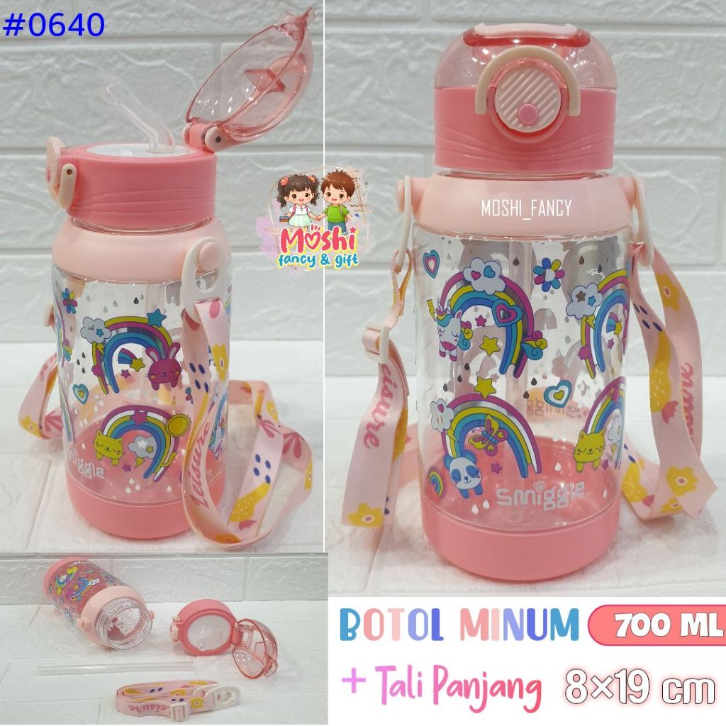 Botol Minum Panda Pink / Tempat Minum Anak Tali Panjang / Botol Anak Sedotan Karakter Anak Perempuan