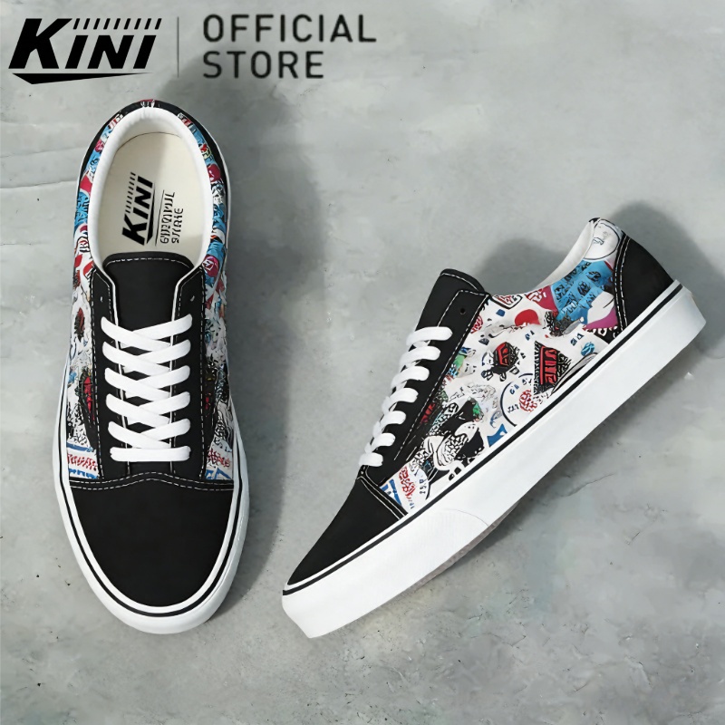 COD SEPATU SANTAI PRIA DAN WANITA / SEPATU KANVAS / SEPATU KAMPUS (GRAFITI) KLASIK HITAM PUTIH RETRO