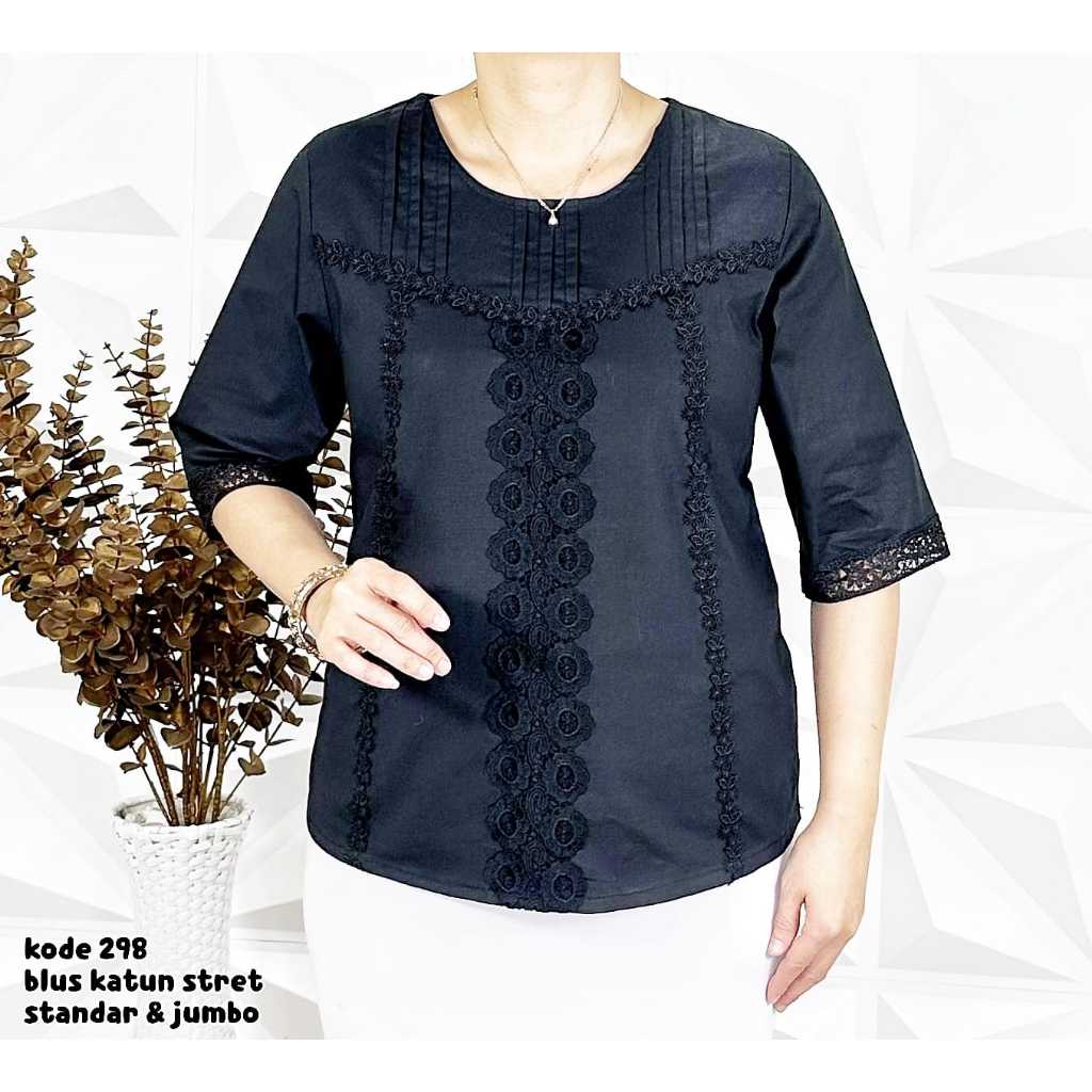 BLUS KATUN  HITAM BORDIR STRECTCH PREMIUM #298