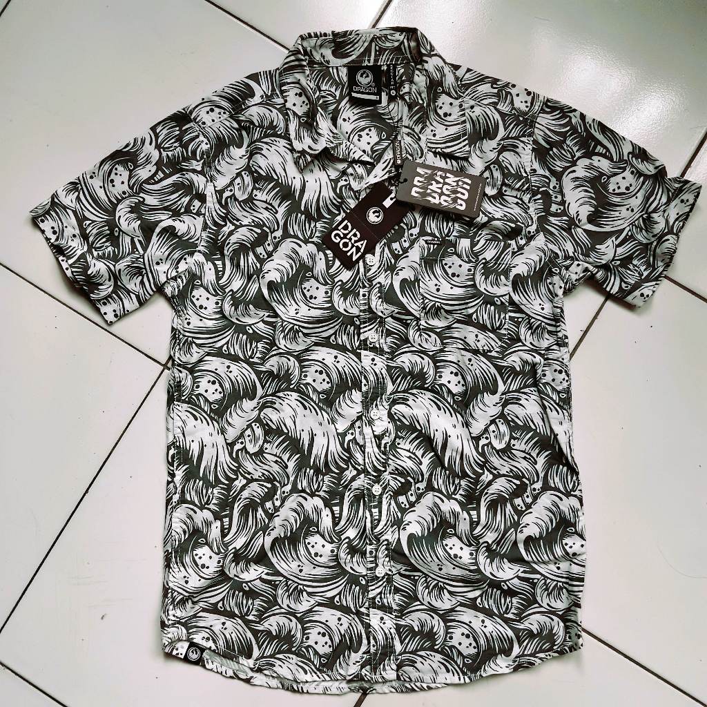 Baju Kemeja Original - DRAGON ALLIANCE Abstrak Hijau Putih | Planet Surf