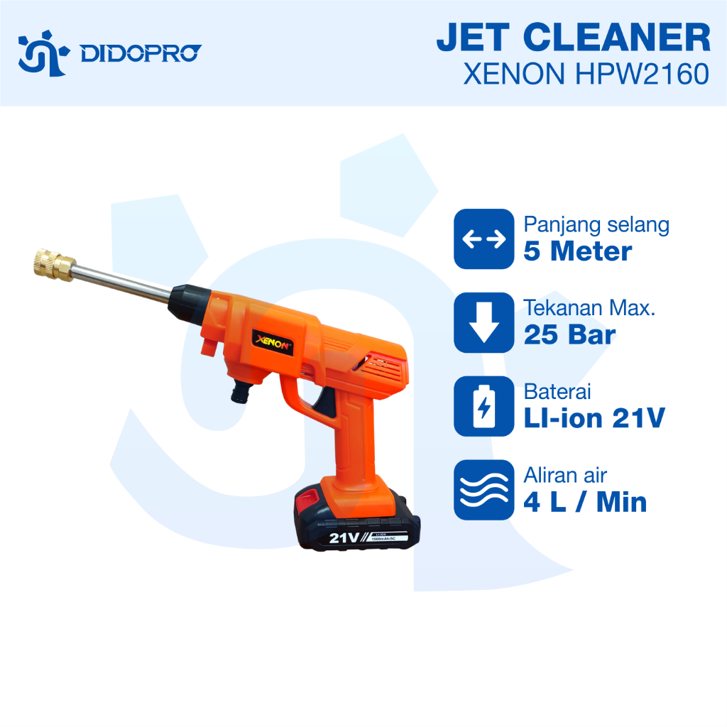 MESIN CUCI MOBIL BATERAI XENON HPW2160 21V CORDLESS JET CLEANER SEMPROTAN TEKANAN TINGGI ALAT CUCI M