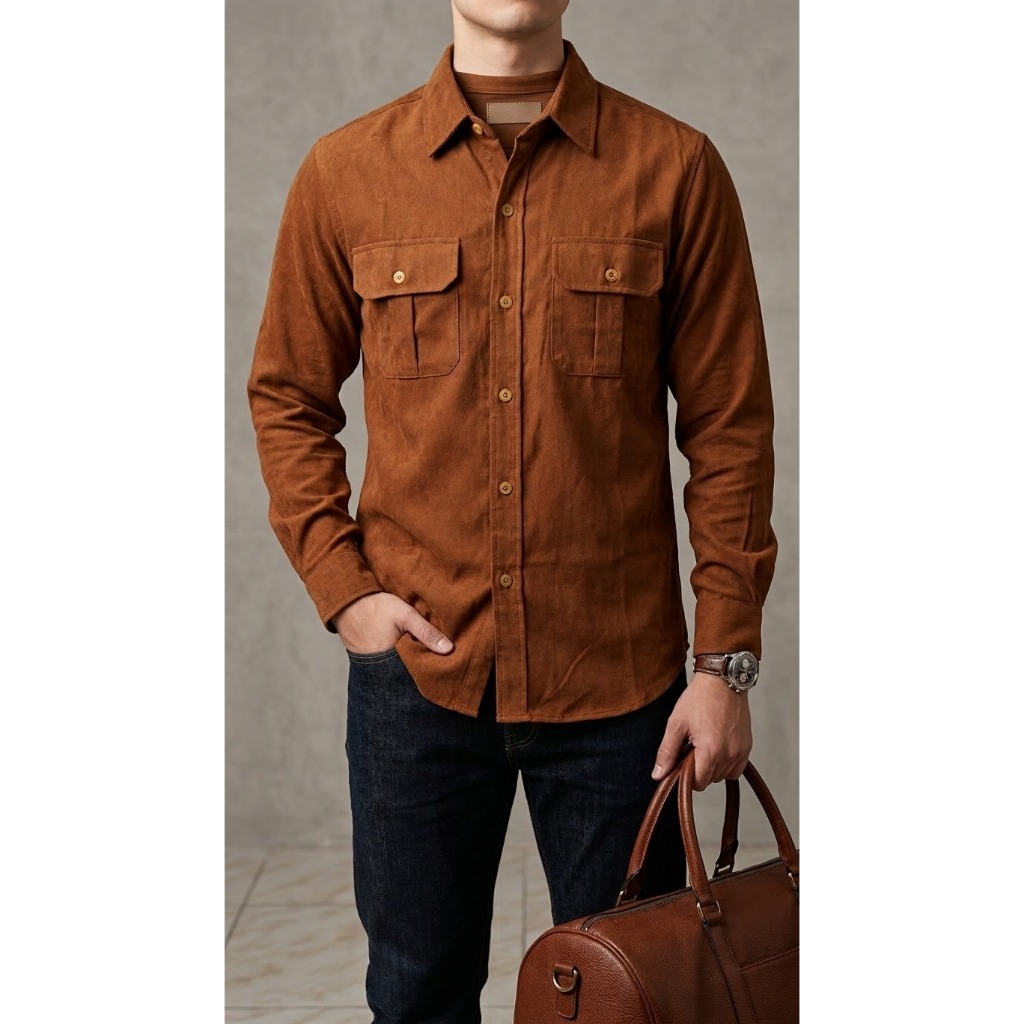 QUWAYS Kemeja Pria Lengan Panjang Corduroy Premium - Basic Cordoby Leon | Kemeja Kerja Casual Utilit