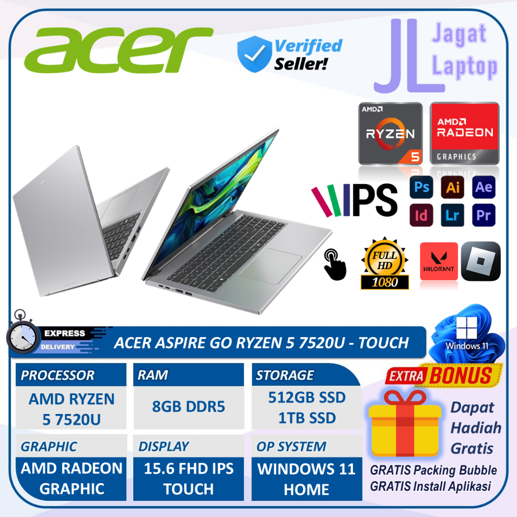 Acer Aspire Go 15 Ryzen 5 8GB DDR5 1TB SSD 15.6 FHD IPS Touchscreen Windows 11 Home