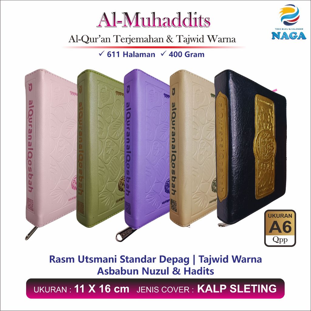 Al-Qur'an Saku Al-Muhaddits A6 Kalep Resleting - Tajwid Warna & Terjemah