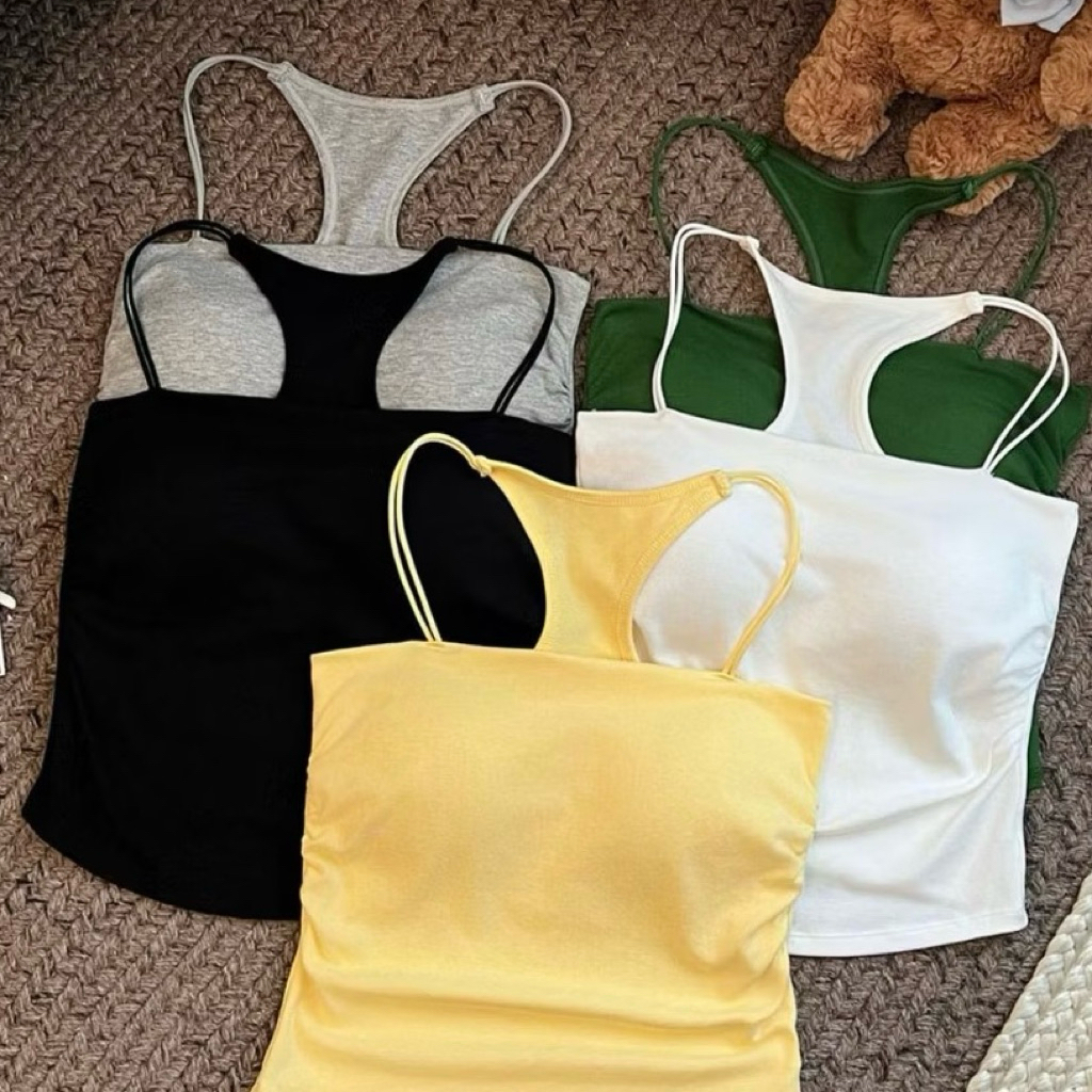 amle's - Tanktop Wanita Tali Kecil Elastis Tanpa Kawat With Bra Cup