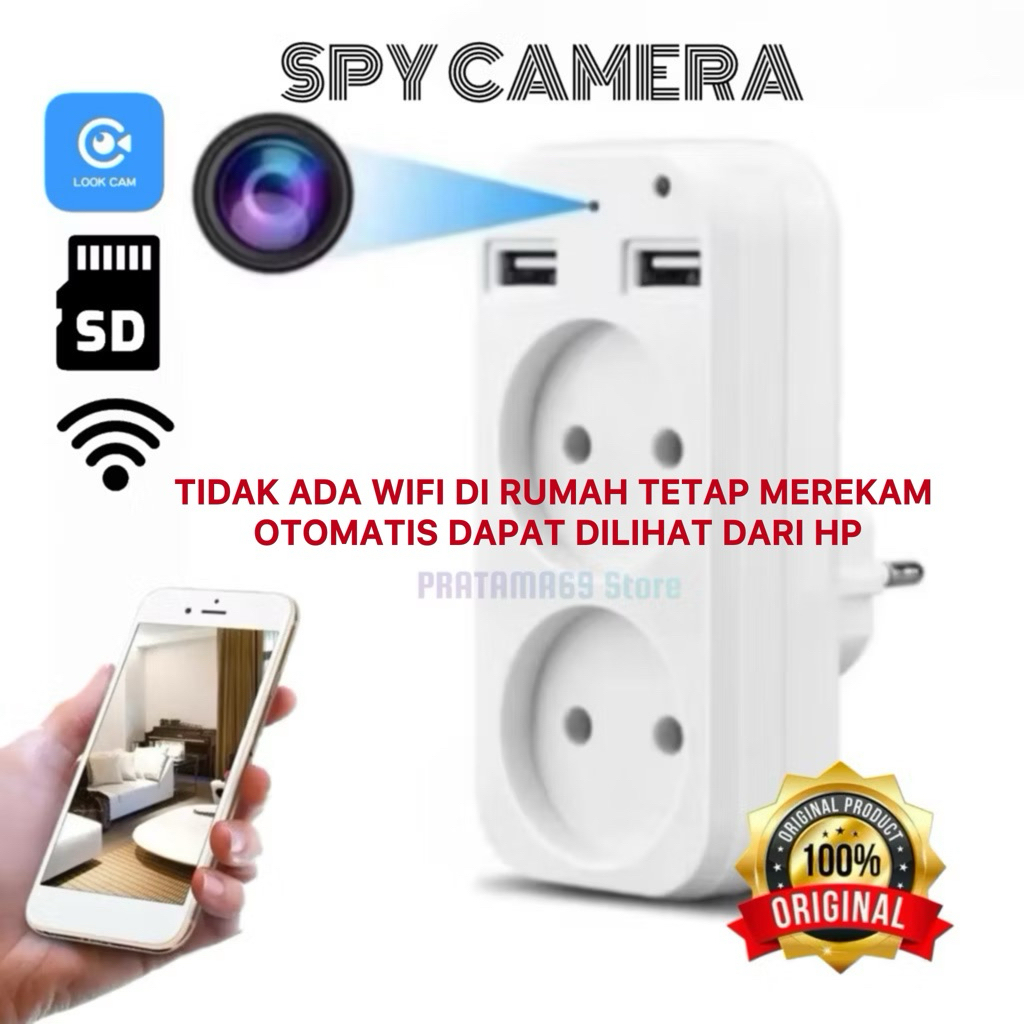 Stop Kontak Listrik Charger USB Camera Wifi CCTV Tersembunyi Power Strip EU Spy Cam