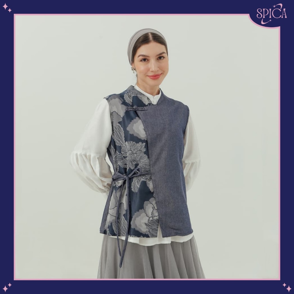 SPICA - Vest wanita soft jeans rompi hijab friendly outer korean style kekinian - Azure Vest