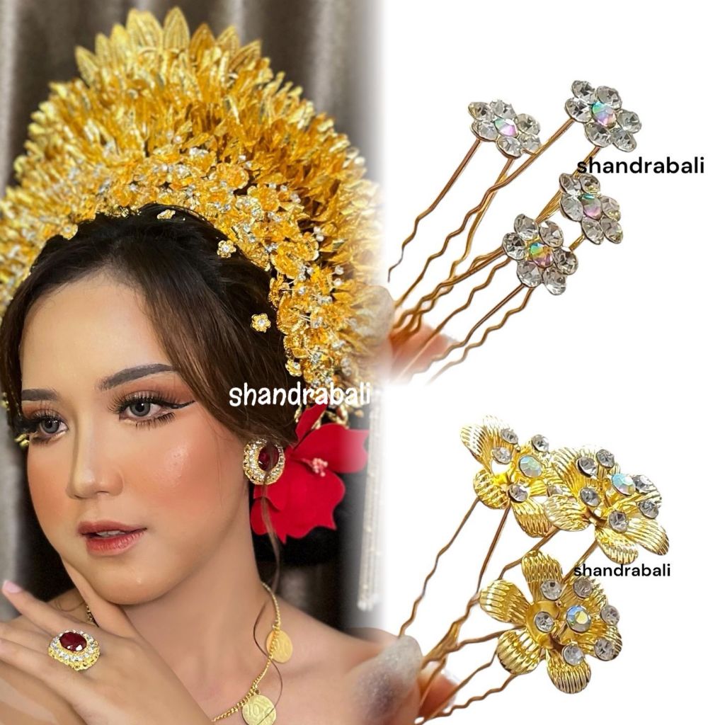 Shandra Bali - Cucuk / Tusuk Konde Sasak Tatahan Mahalini Mahkota Atasan Warna Gold dan Silver untuk