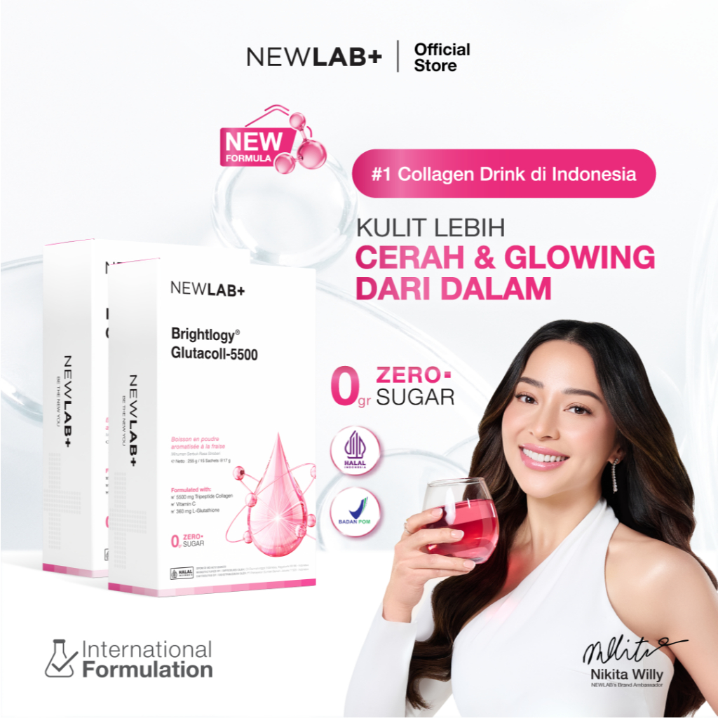 NEWLAB Paket 2 Box Brightlogy GlutaColl-5500 | Collagen Drink | Minuman Collagen & Minuman Glutathio