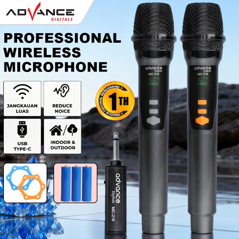 Advance MIC-218 Mic Wireless Profesional Dual Mic Karaoke Tanpa Kabel LED Display Baterai Rechargeab