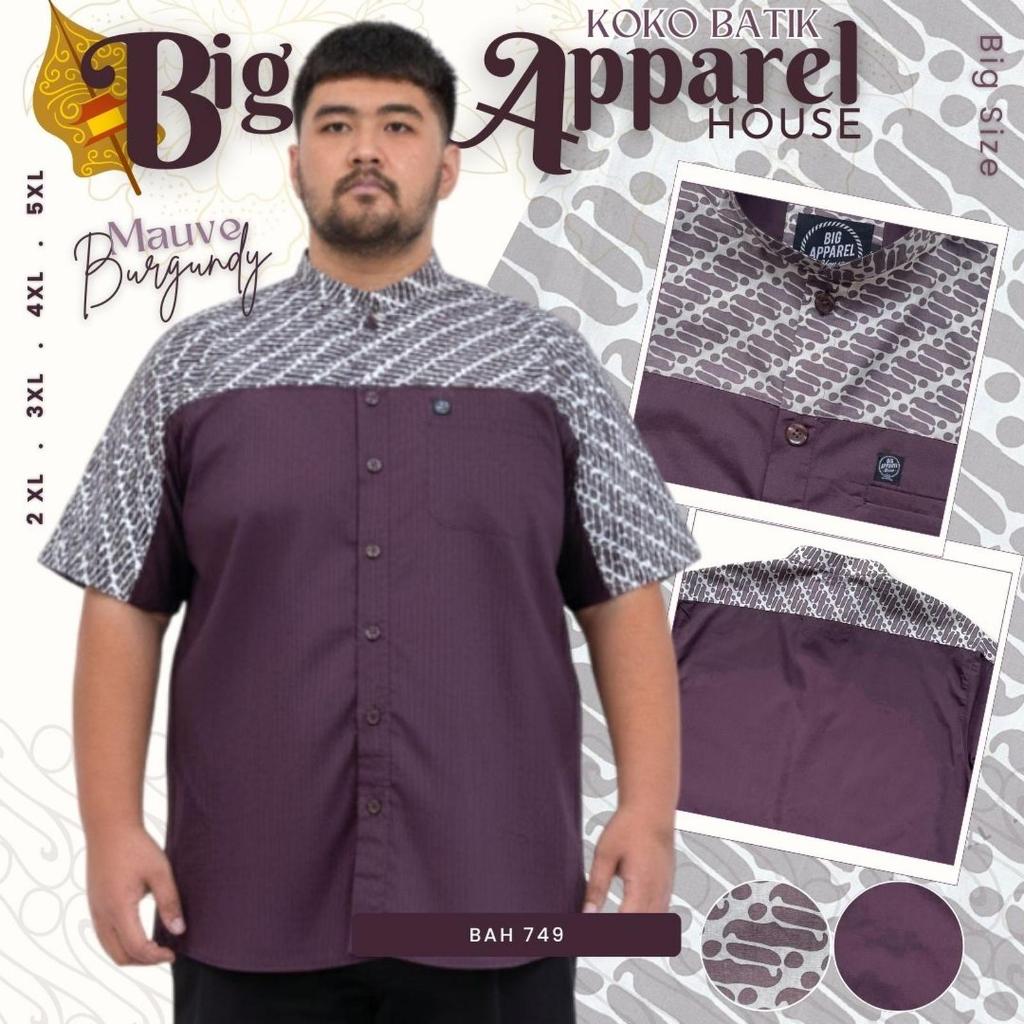 BAH749 | Kemeja Koko Kombinasi Batik Jumbo Pria Big Size | Batik Modern Parang geometris silang Mauv