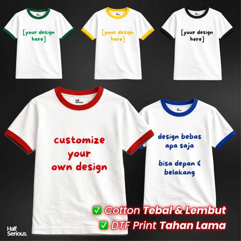 Kaos Custom Ringer Tee Unisex Premium – Bebas Buat Desain Sendiri | Kaos Couple Custom | Kaos Cotton