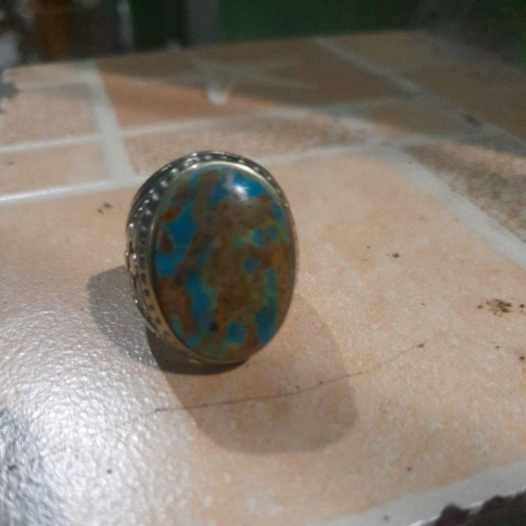 natural Batu pirus persia biru serat emas