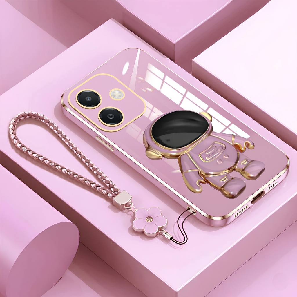 Case Oppo A3 A3X A3 Pro Astronot Stand Premium With Flower Lanyard