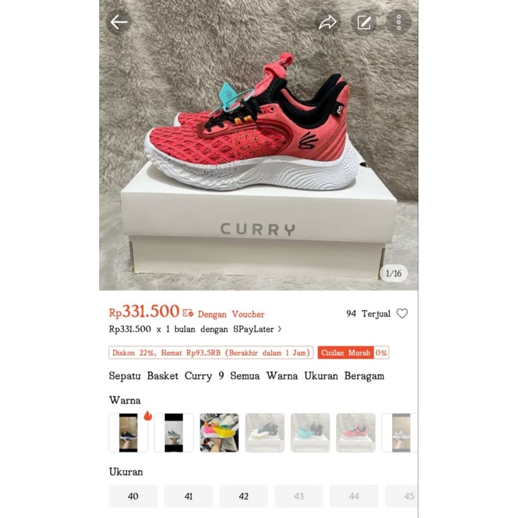 sepatu basket Curry9 All Color Unisex