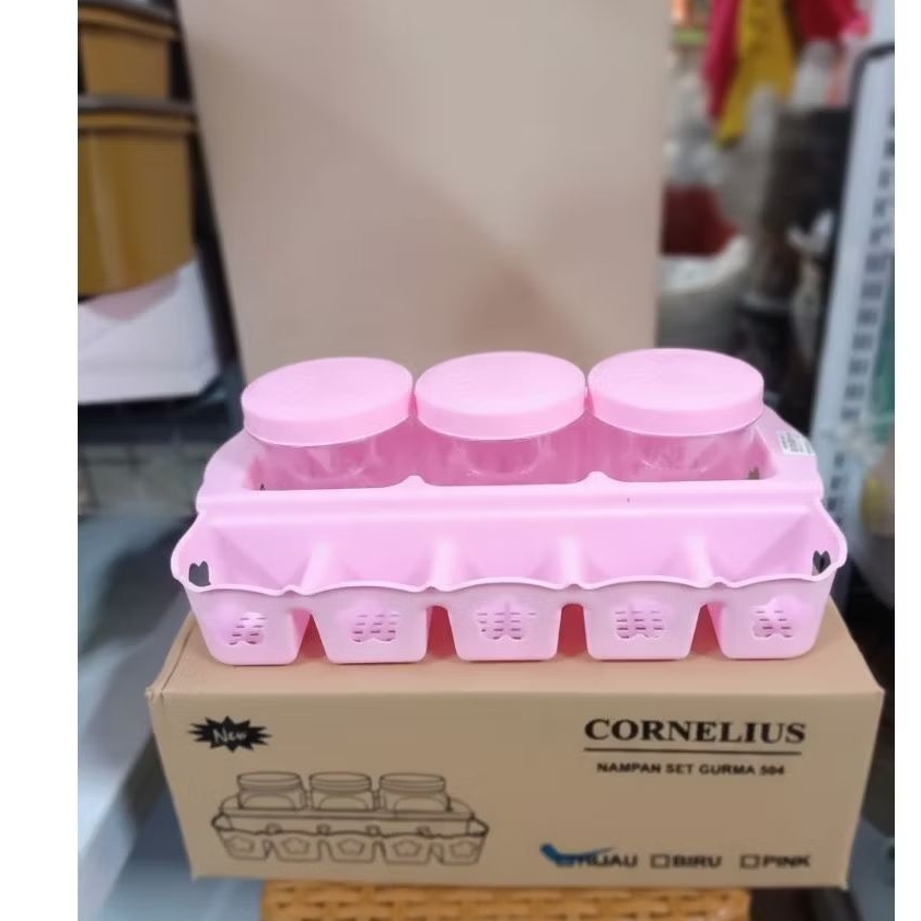Toples Pink nampan isi 3 dengan wadah air minum gelas Pink