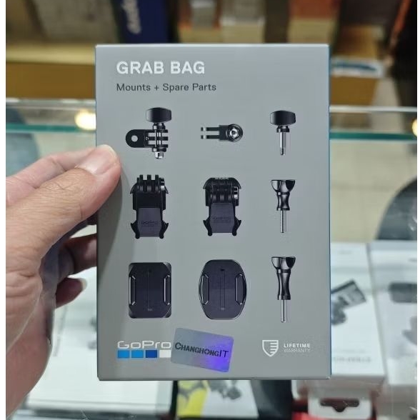 gopro grab bag original - bracket curved + flat adhesive mount + standard & vertical mounting buckle