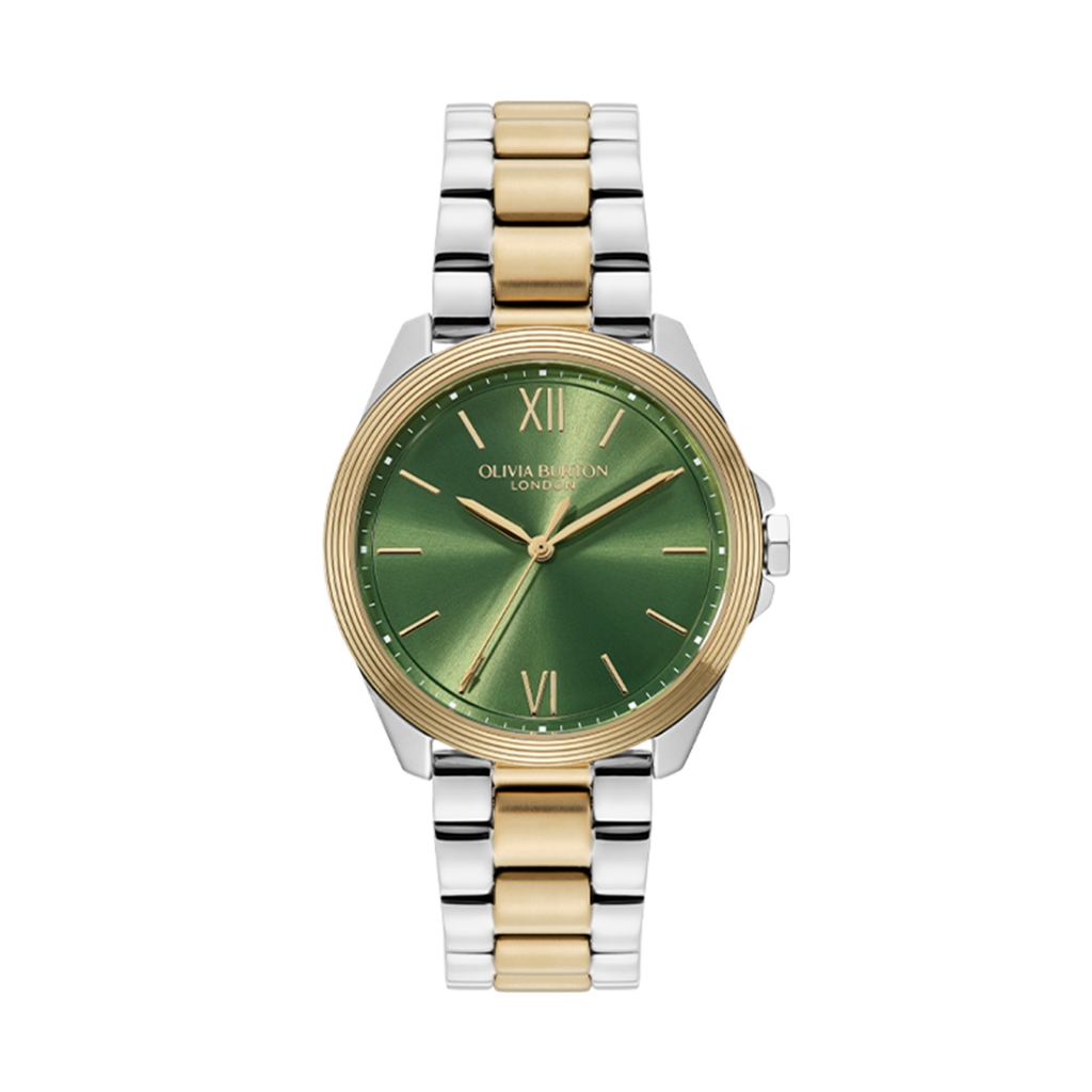 Jam Tangan Olivia Burton Sport Luxe Chiswick Green Sunray Dial, SS/GP Case, Two Tone SS/GP Bracelet 