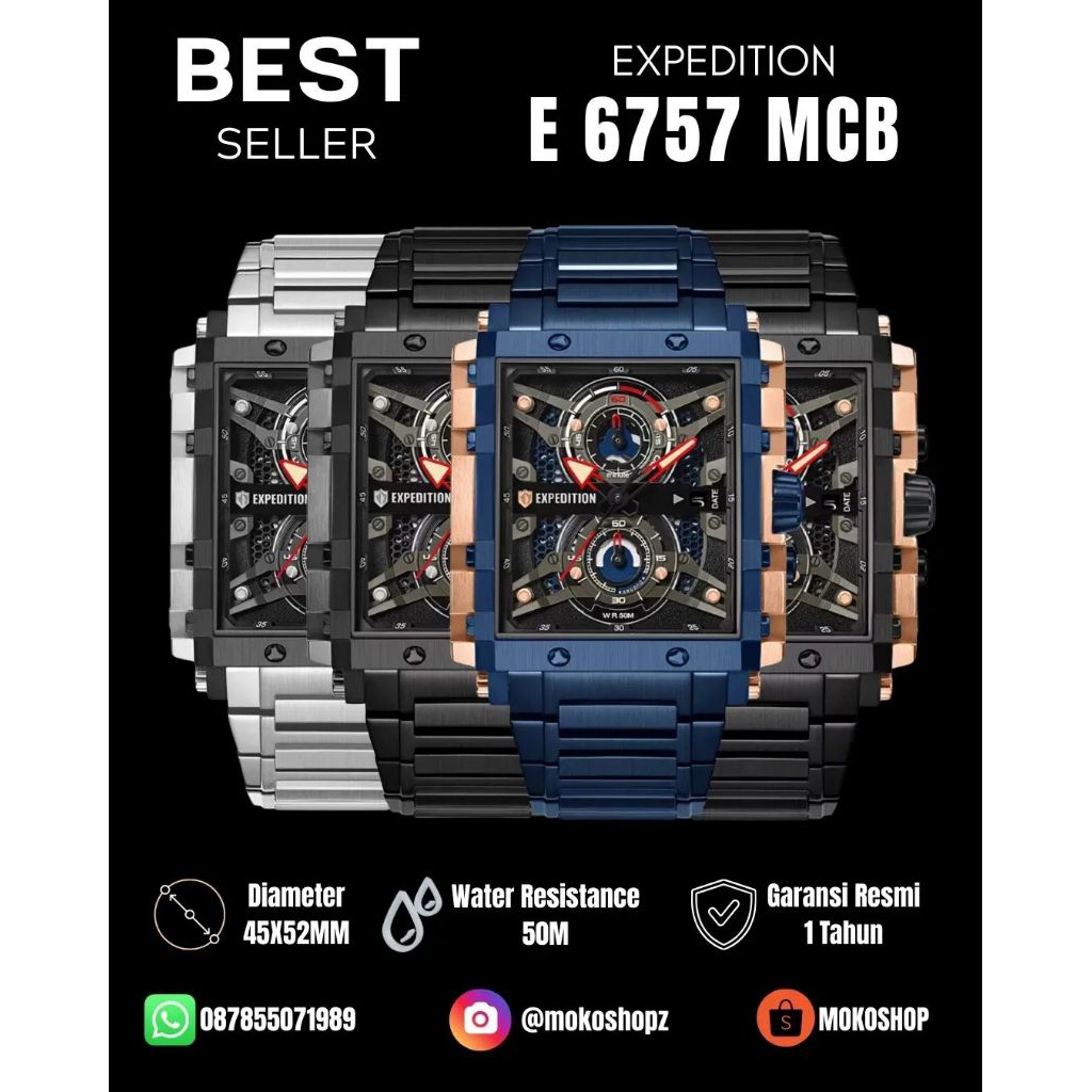 Jam Tangan Pria Expedition E 6757 Tali Rantai Stainless Steel Original Garansi Resmi