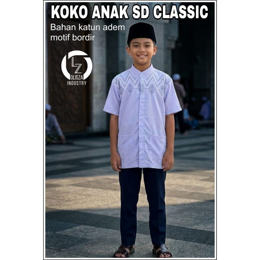 koko anak putih bordir lengan pendek remaja  SD-SMP
