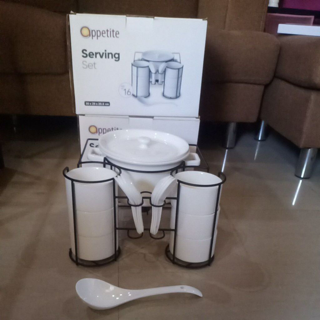 tempat saji informa/serving set alby white with rak informa gratis paking kayu