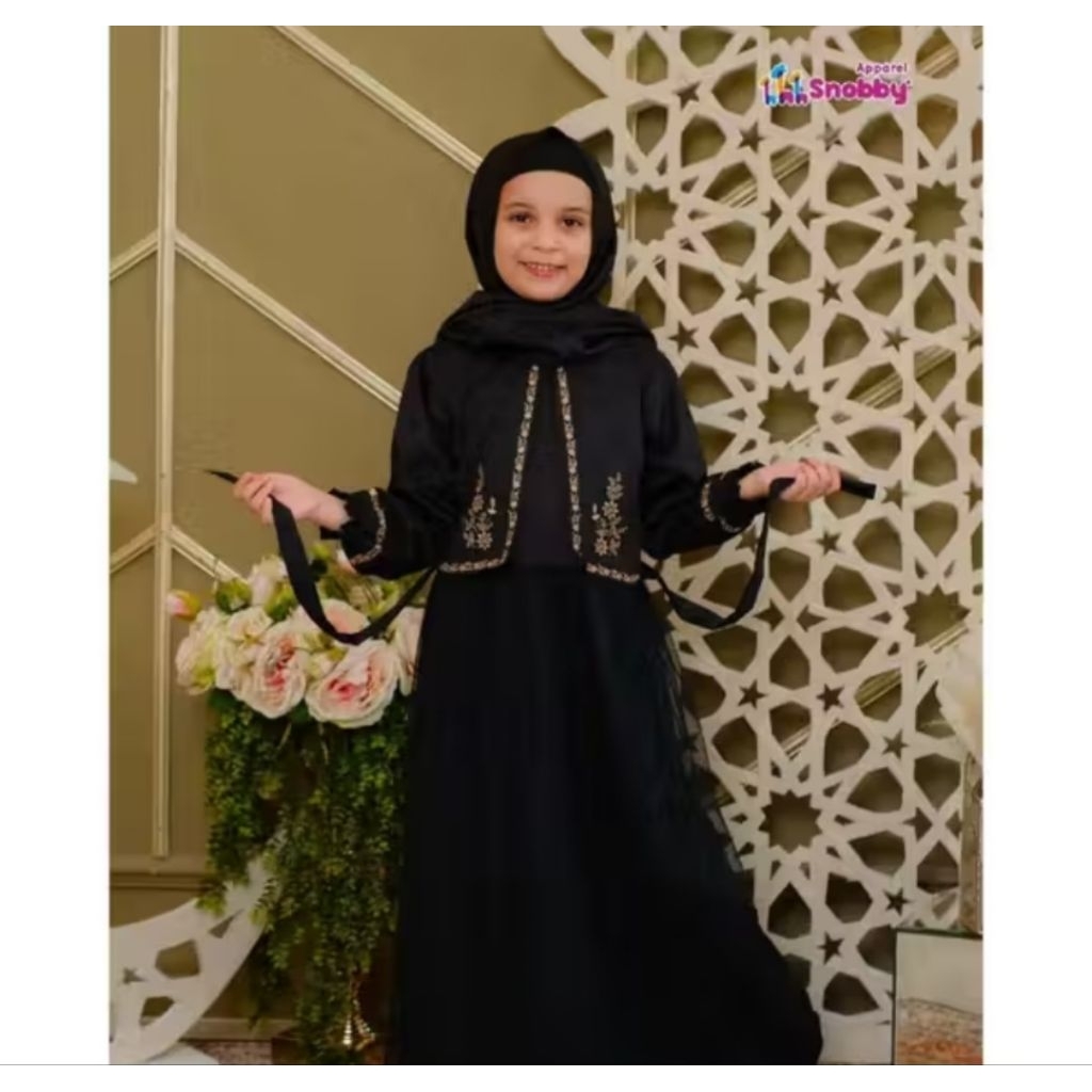 Snobby Baju Muslim Gamis Hitam Baby 6-12bulan Perempuan SGHKA01 + Jilbab /