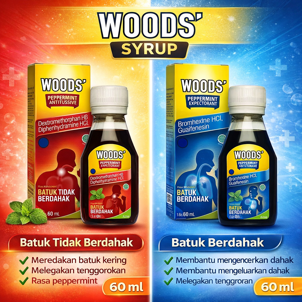 WOODS SYRUP 60 ML | OBAT BATUK WOODS PEPPERMINT ANTITUSSIVE & EXPECTORANT | OBAT BATUK KERING & BERD