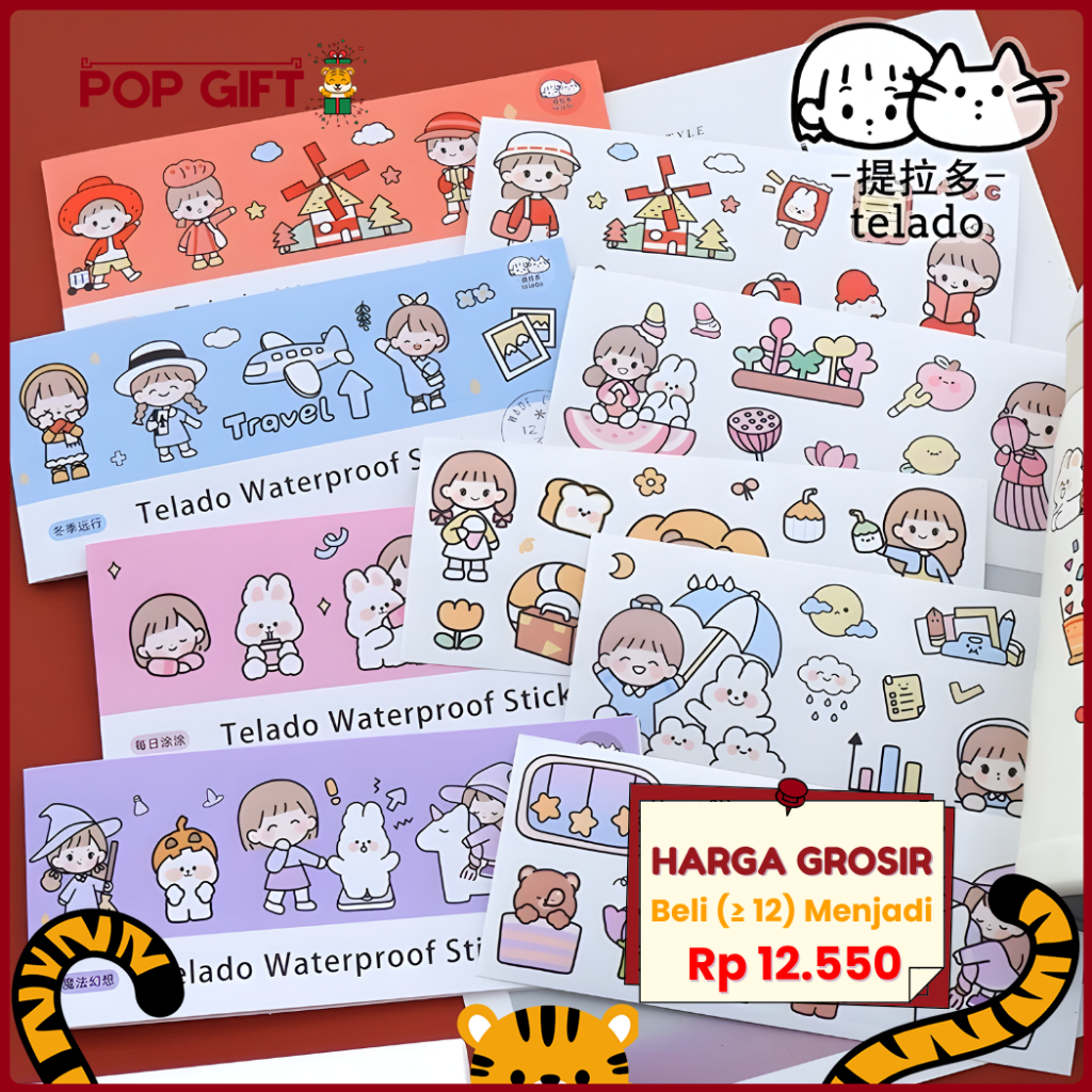 PG Telado Waterproof Stiker/Sticker Aesthetic Dekorasi Buku Diary Lucu STIKER TUMBLR 1 Set TLD06