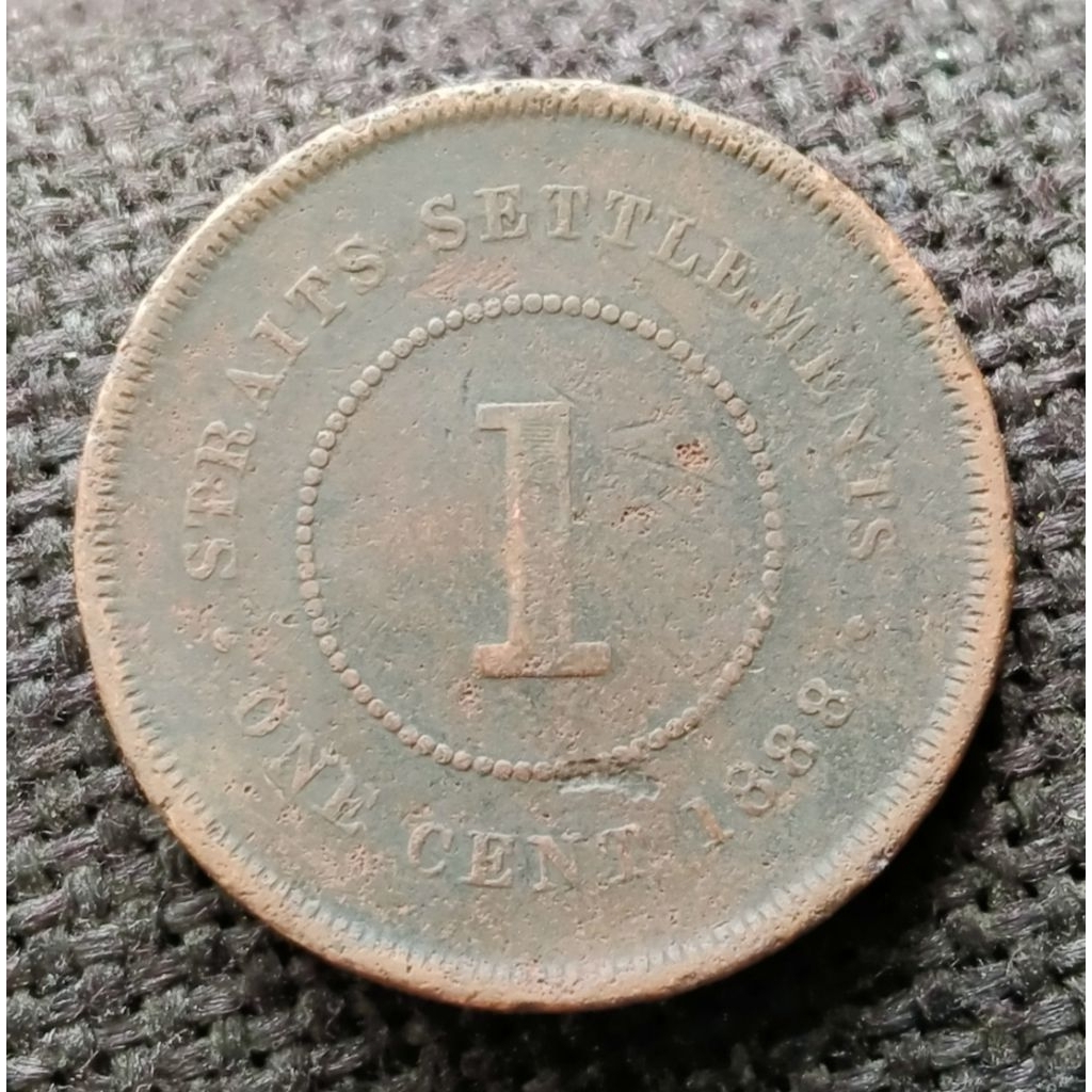 Koin Kuno Straits Settlements 1 Cent tahun 1888 Victoria
