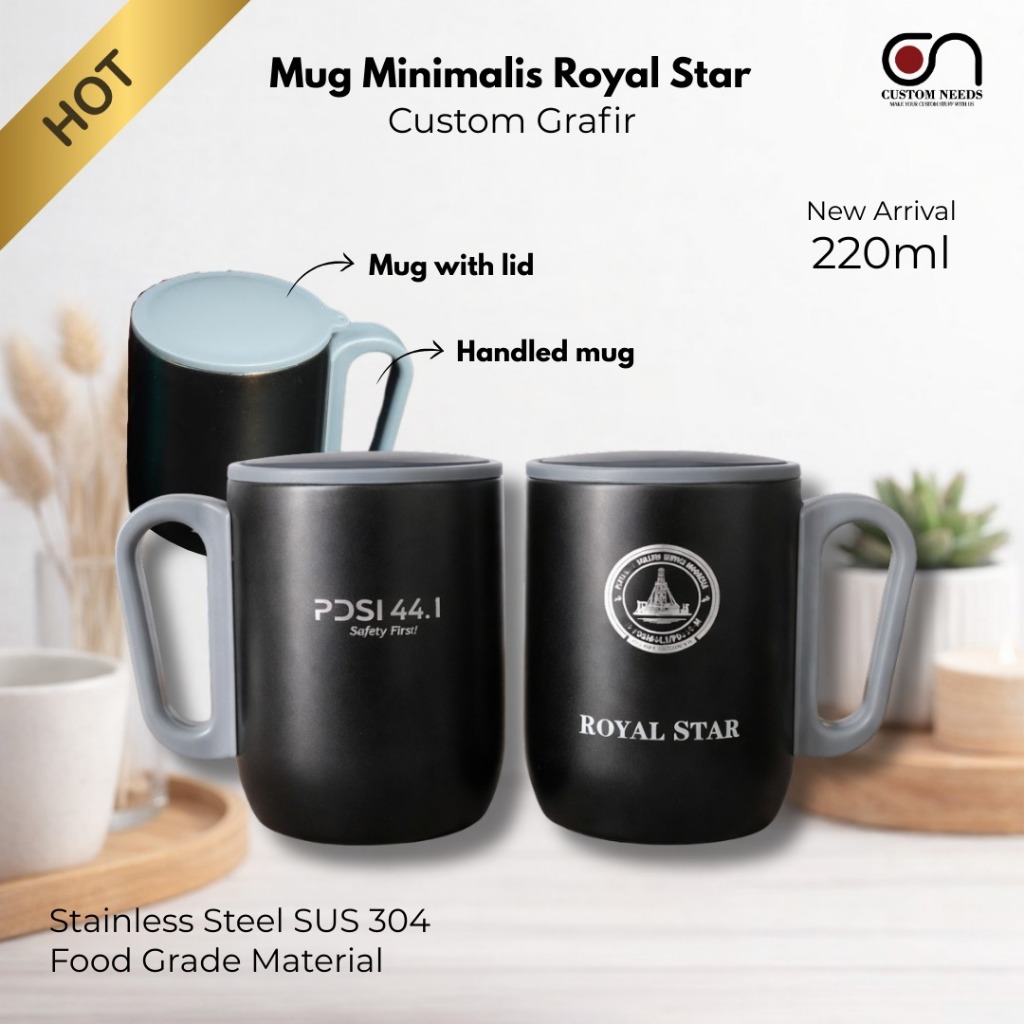 MUG KOPI CUSTOM NAMA GRAFIR - MUG CUSTOM LOGO PRINT UV - MUG CANGKIR ROYAL STAR 220ML