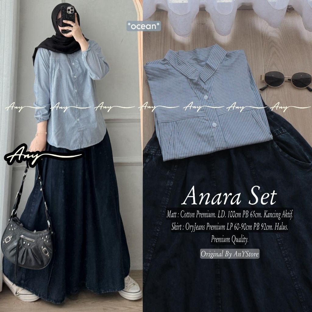 risia kemeja wanita kekinian korean style by A.N.Y kemeja blouse salur garis garis rok jins skirt je