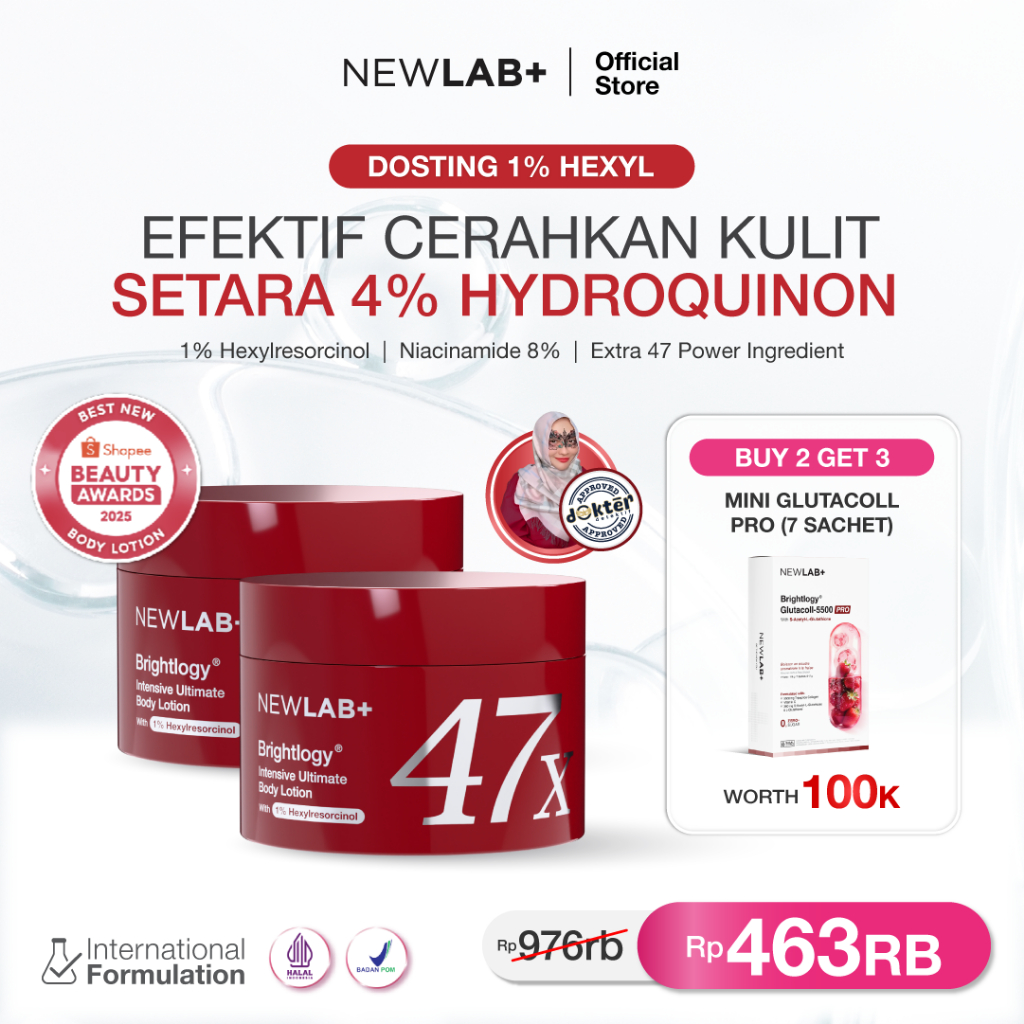[BUY 2 GET 3] NEWLAB Paket 2 Jar Brightlogy Intensive Power Brightening Lotion 1% Hexyl FREE 1 Box M