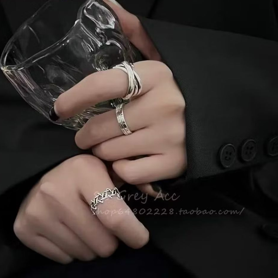 ( Beerrysaa ) 3pcs cincin silang n huruf romawi | Cincin motif love adjustable | Korean style ring p