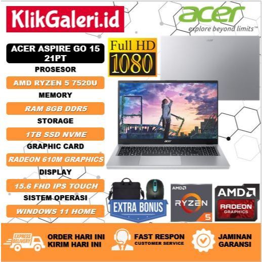 Promo Laptop Touchscreen ACER ASPIRE GO 15-21PT AMD RYZEN 5 7520U 15.6" fhd touch Win 11 oriiginal