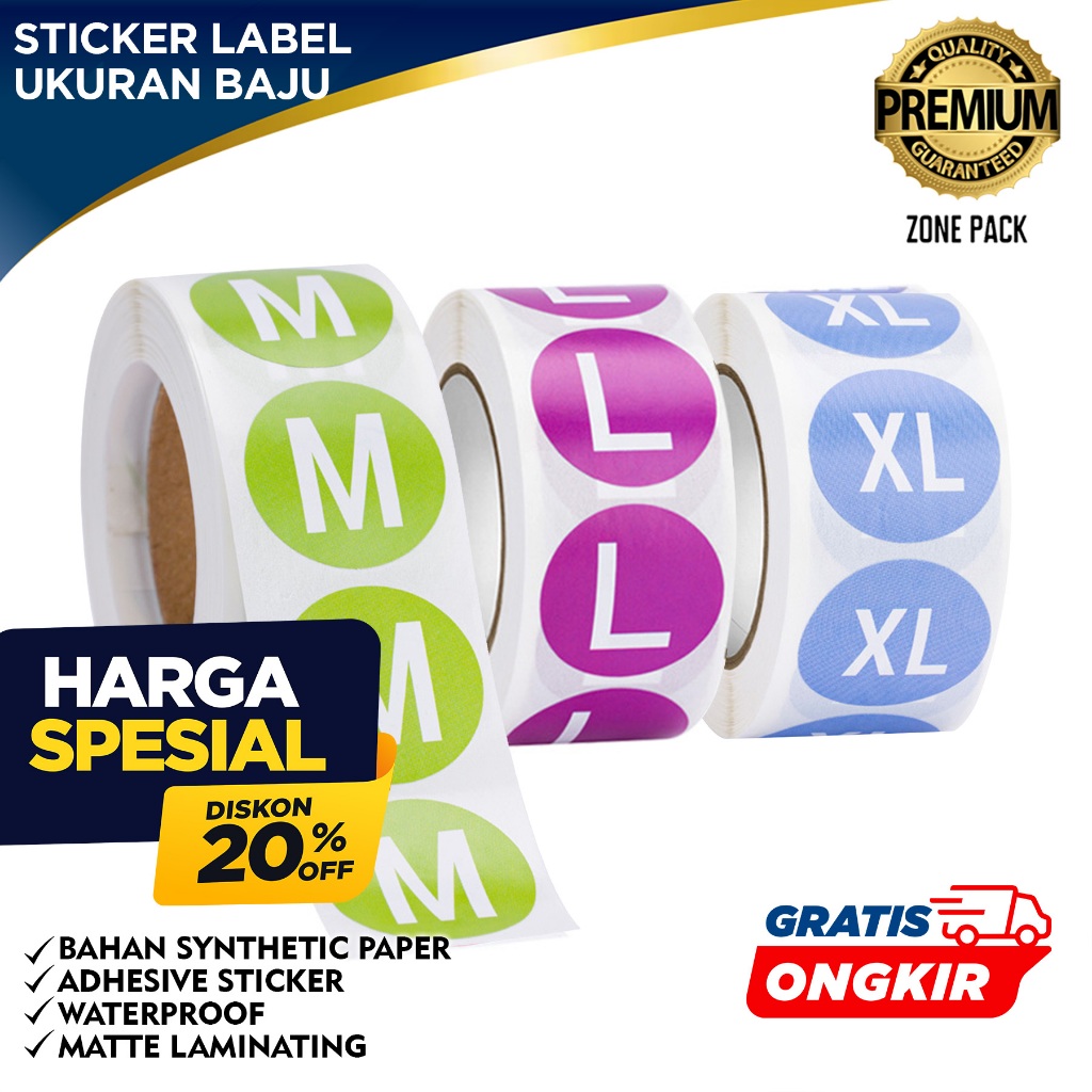 1 roll (500 pcs)  Stiker Label Ukuran baju | Stiker Size XS S M L XL XXL | Stiker Label Size Baju | 