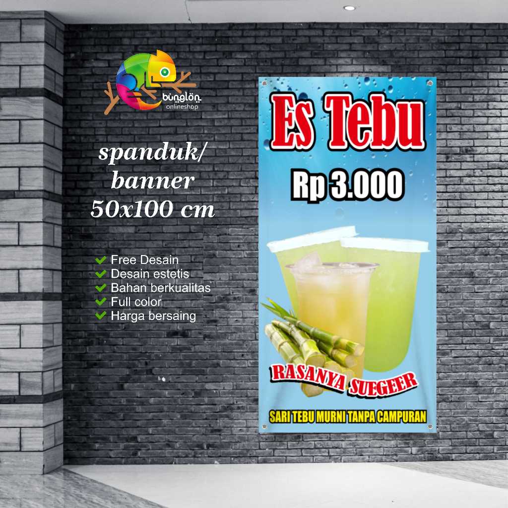 cetak spanduk banner 50x100 es tebu 3000 an custom desain
