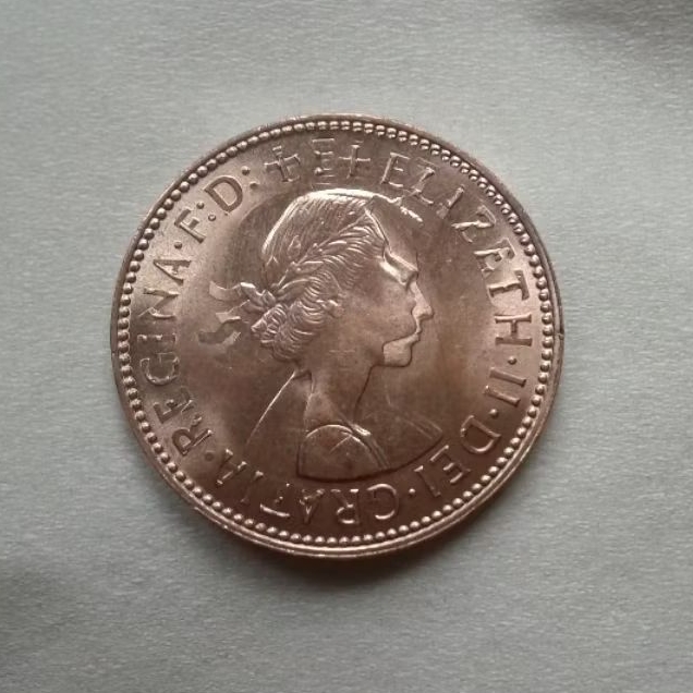 Koin Kuno Inggris Half Penny 1965 Error Double Struck Obv