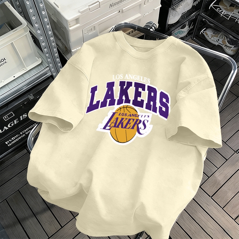 [COD] YOBARLA Kaos Oversize Pria Dan Wanita Cream Basic Distro Bola basket bergaya retro Jepang prin